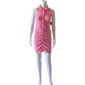 Jolie & Joy Pink Ruched Button Front Sleeveless Collared Dress Womens Medium